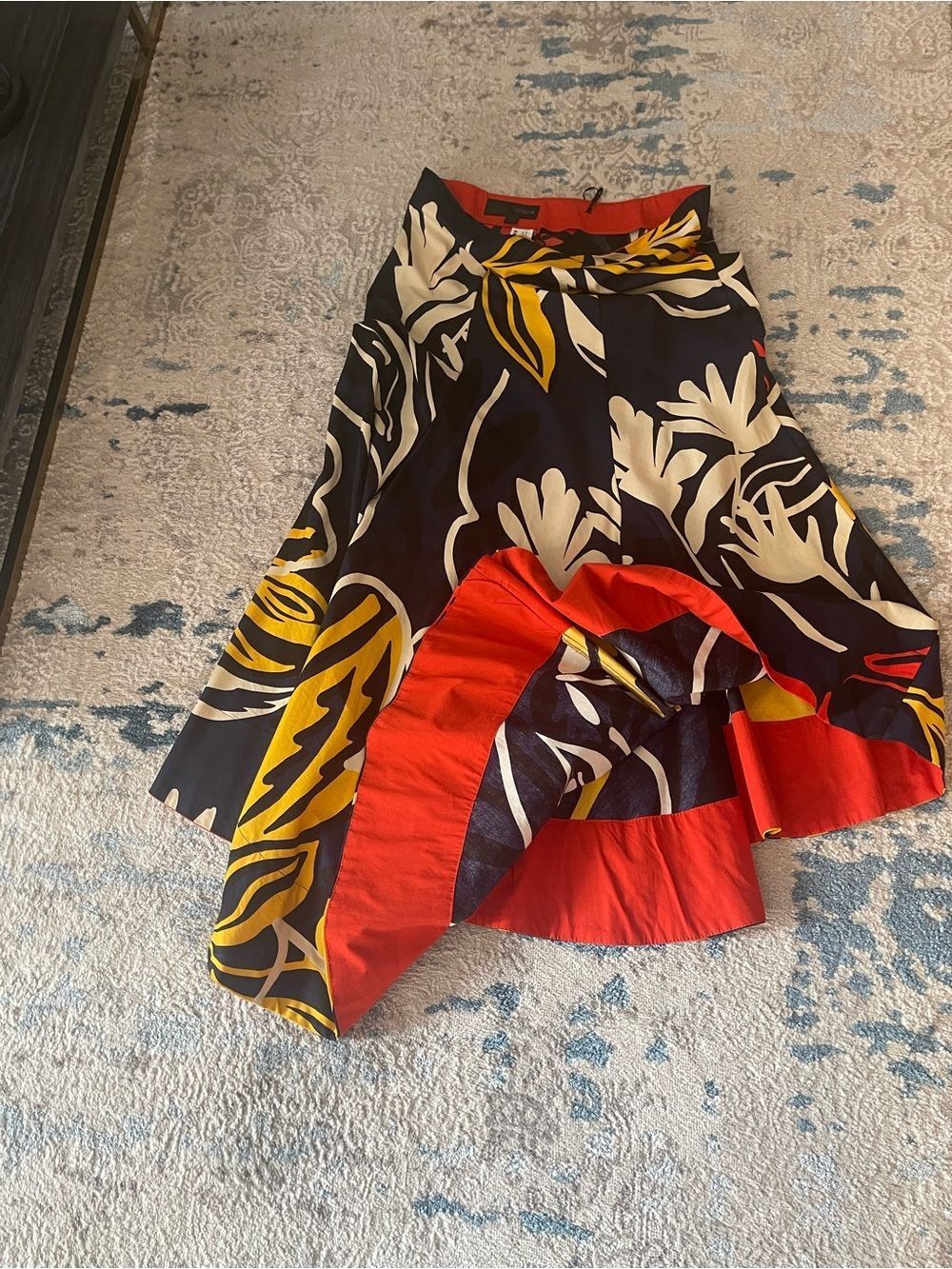Zara Navy Blue Floral Circle Skirt with Yellow & Cream Accents